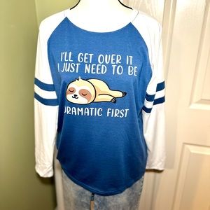 Sloth 🦥 Dramatic First Stripe Print Colorblock Crewneck Long Sleeve T-sh…